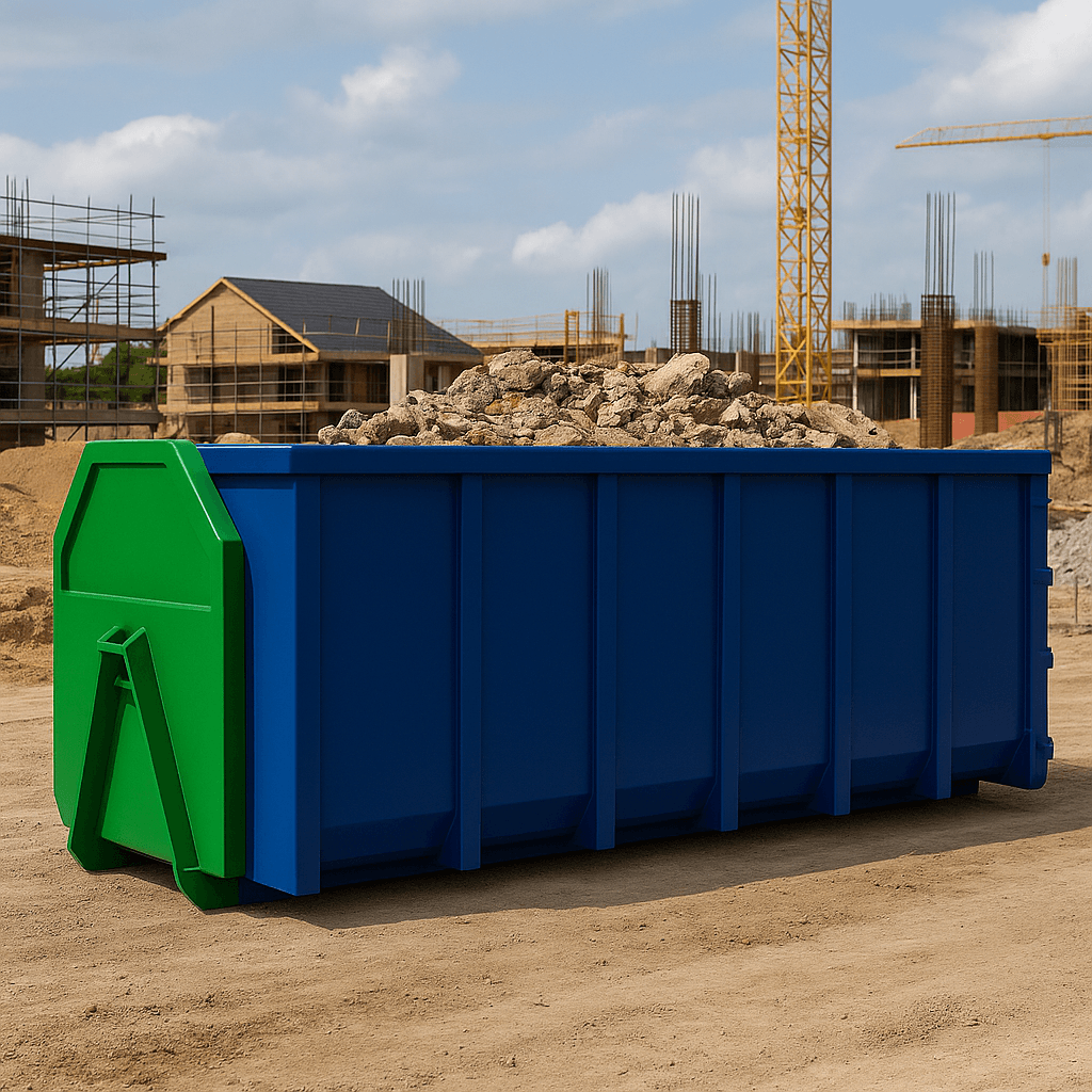 A Central Junk roll-on roll-off skip on a building site